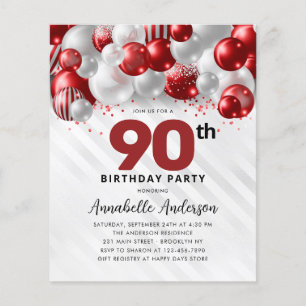 Lámina Purpurina 90 cumpleaños del globo Red Silver presu