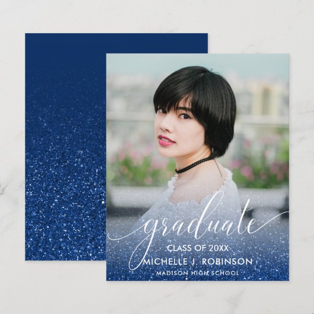 Lámina PURPURINA AZUL DE PRESUPUESTO Ombre Girly Graduaci (Anverso / Reverso)