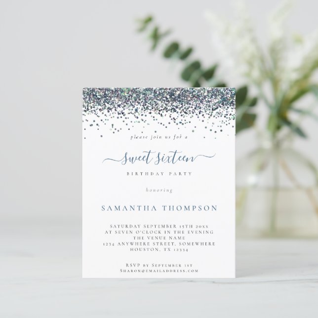 Lámina Purpurina azul Peacock Presupuestario Dulce 16 Inv (Anverso de pie)