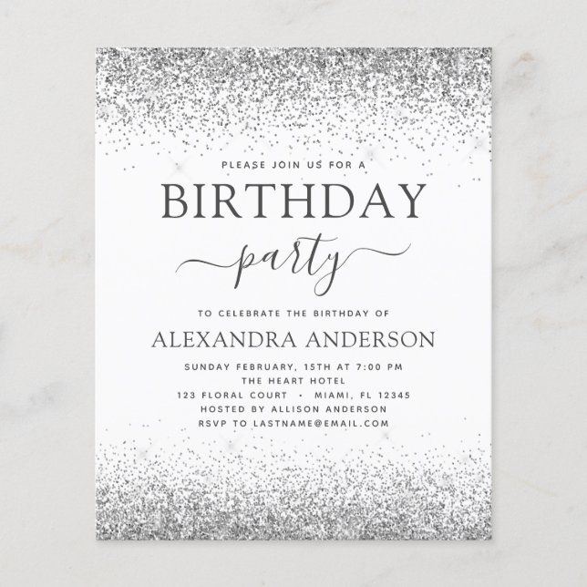 Lámina Purpurina de cumpleaños de cualquier edad de plata (Anverso)