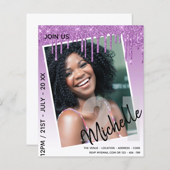 Lámina PURPURINA de  de obtención de FOTOS por cumpleaños (Anverso / Reverso)