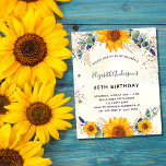 Lámina Purpurina de eucalipto de girasol de cumpleaños pr<br><div class="desc">Para una fiesta de cumpleaños número 40 (o cualquier edad). Un fondo de color dorado y acuático decorado con girasoles acuáticos,  eucalipto y hojas doradas. Polvo purpurina de oro falso. Personalice y agregue su nombre y detalles del fiesta.</div>