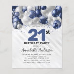 Lámina Purpurina de globo de plata azul presupuesto 21 cu<br><div class="desc">Purpurina de globo de plata azul de la Marina de Glam moderna se esparce a cualquier edad Invitación de cumpleaños</div>