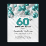 Lámina Purpurina de globo de plata Verde azulado 60 cumpl<br><div class="desc">Moderno Glam Verde azulado Purpurina de globo de plata verde esparce cualquier edad Invitación de cumpleaños</div>