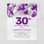 Lámina Purpurina de globo Glam Purple Silver con presupue<br><div class="desc">Purpurina de globo Glam Morado Violeta Plata Salto de cualquier edad Invitación de cumpleaños</div>