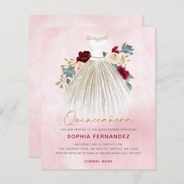 Lámina Purpurina de oro de Borgoña Presupuesto Vestido Qu (Anverso / Reverso)