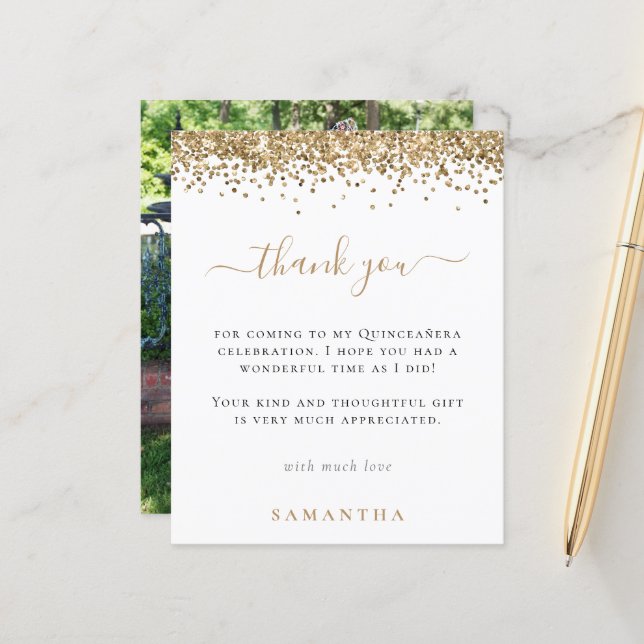 Lámina Purpurina de oro de presupuesto Foto Quinceanera G (Anverso/Reverso In Situ)