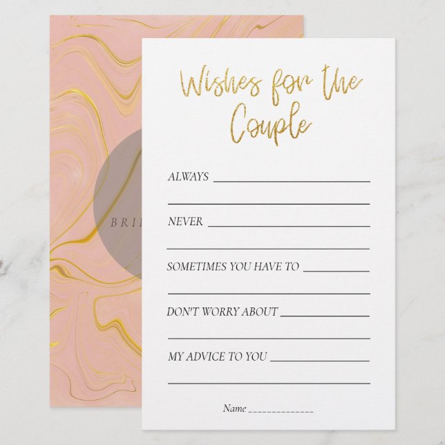 Lámina Purpurina de oro Deseos de ducha de novia para la  (Anverso / Reverso)