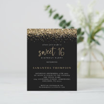 Purpurina de Oro Girly Presupuestario Dulce Invite