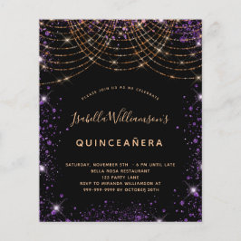 Lámina Purpurina de oro morado negro Quinceanera de presu