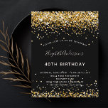 Lámina Purpurina de oro negro de cumpleaños de presupuest<br><div class="desc">Una invitación moderna,  elegante y glamurosa para una fiesta de cumpleaños número 40 (o cualquier edad). Un fondo negro decorado con un polvo falso purpurina dorado. El nombre está escrito con una escritura de estilo con letras a mano moderna. Personalice y agregue los detalles de su fiesta.</div>