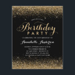 Lámina Purpurina de Oro Negro presupuesto salta cualquier<br><div class="desc">Moderno Glam Black Gold Purpurina Sparkle Elegant Script Caligrafía Cualquier Edad Invitación a Cumpleaños</div>