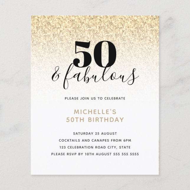 Lámina Purpurina de Oro Presupuestado 50 e invitación fab (Anverso)