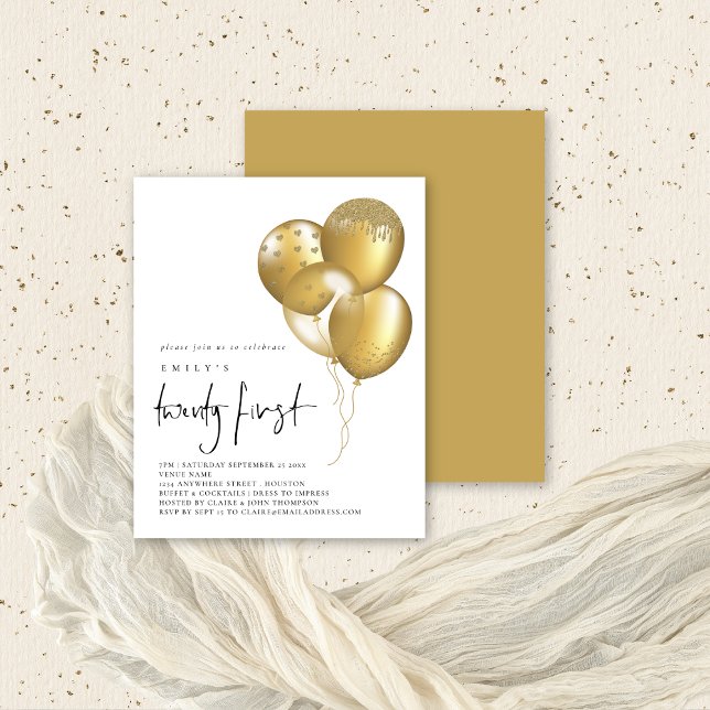 Lámina Purpurina de Oro Presupuestario Globos Invitado 21 (Front and back view. Budget price value invitation)