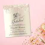 Lámina Purpurina de Oro Presupuestario Invitación a los 5<br><div class="desc">Elegante,  moda y presupuesto amistoso 50 cumpleaños invitación a fiesta con "50 & Fabulous" escrito en un guión elegante contra un fondo dorado,  con purpurina de imitación dorado goteando desde arriba. Personaliza con su nombre y los detalles del fiesta.</div>