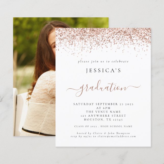 Lámina Purpurina de Oro Rosa de Foto Graduada 2024 (Anverso / Reverso)