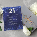 Lámina Purpurina de plata azul de 21 años de presupuesto<br><div class="desc">Una invitación moderna,  elegante y glamurosa para un fiesta de 21 años. Un fondo azul marino,  decorado con un polvo falso purpurina. El color azul es desigual. Personalice y agregue su nombre y detalles del fiesta. El número 21 está escrito con un tipo de letra,  guión,  color plata.</div>