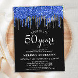 Lámina Purpurina de Plata Azul Elegante Presupuestario 50<br><div class="desc">Invite a sus amigos y familiares a su fiesta de cumpleaños con estos elegantes purpurinas azules, plateados y negros que beben invitaciones para fiestas de 50 años y provisiones para fiestas. Esta elegante invitación de cumpleaños de moda incluye 'Saludos a 50 años', años personalizados para 30, 40, 60, 70, 80,...</div>