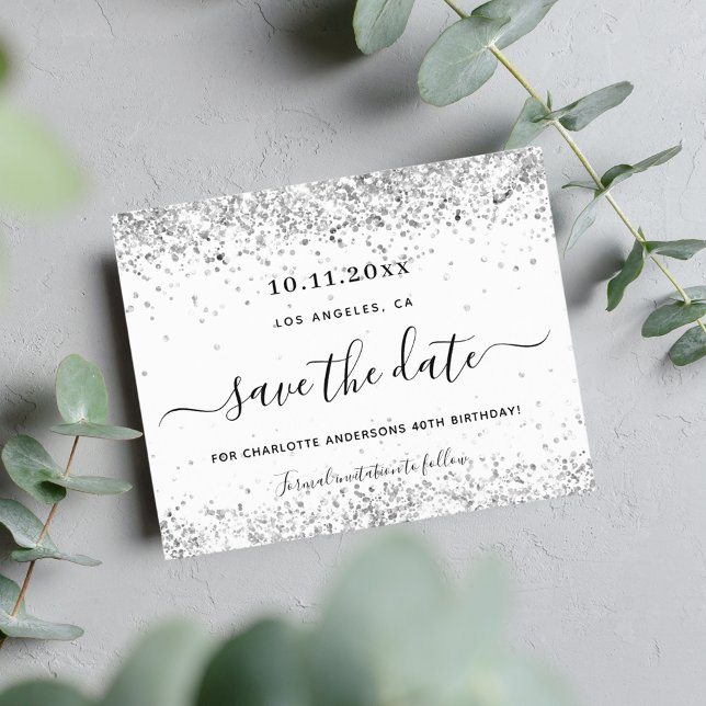 Lámina Purpurina de plata blanca de cumpleaños de presupu (Subido por el creador)