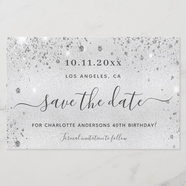 Lámina Purpurina de plata de cumpleaños metalizado guarda (Anverso)