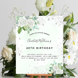 Lámina Purpurina de plata floral de cumpleaños