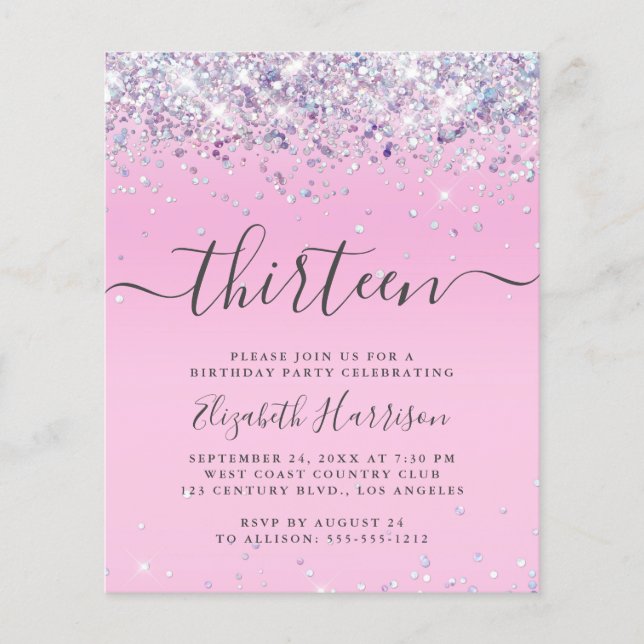 Lámina Purpurina de presupuesto 13ª invitación a fiesta d (Anverso)