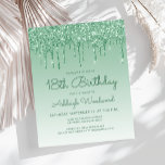 Lámina Purpurina de presupuesto Drip Green 18th Birthday<br><div class="desc">Esta moderna invitación para cumplir 18 años tiene un brillante borde de goteo purpurina verde y un fondo oscuro y verde. Las palabras "18º cumpleaños" y el nombre del invitado de honor aparecen en escritura informal de escritura a mano verde, con el resto del texto de personalizable en letra verde...</div>