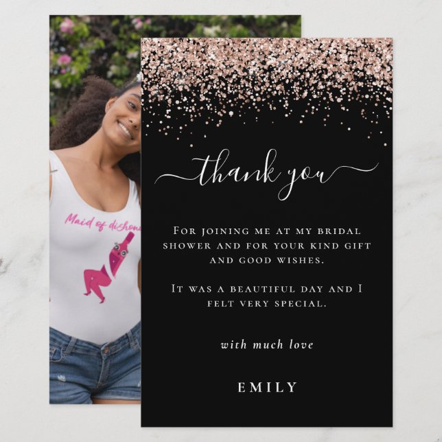 Lámina Purpurina de presupuesto Foto Bridal Shower Black  (Anverso / Reverso)