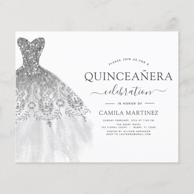 Lámina Purpurina de Quinceanera blanco y plateado (Anverso)