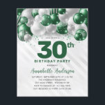 Lámina Purpurina del Globo de Plata Verde Glam Presupuest<br><div class="desc">Purpurina de globo Glam Emerald Green Balloon Sparkle a cualquier edad Invitación de cumpleaños</div>