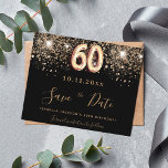 Lámina Purpurina negro de 60 años de presupuesto guardar<br><div class="desc">Una chica y de moda Salven la Fecha para una fiesta de cumpleaños número 60. Un fondo negro decorado con un falso purpurina dorado. Plantillas para una fecha y nombre y texto. Letras de colores dorados. El texto: Save the Date se escribe con un gran guión de estilo escrito a...</div>