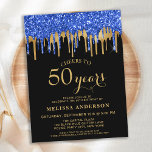 Lámina Purpurina negro de oro azul elegante de presupuest<br><div class="desc">Invite a amigos y familiares a su fiesta de cumpleaños con estos elegantes purpurinas azules, dorados y negros goteando invitaciones para fiestas de 50 años y suministros de fiesta. Esta elegante invitación de cumpleaños de moda incluye 'Saludos a 50 años', años personalizados para 30, 40, 60, 70, 80, 90 o...</div>