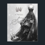 Lámina Purpurina negro vestido con copos de nieve dulce 1<br><div class="desc">Purpurina negro de plata de presupuesto vestido de nieve copos de invierno dulce 16 invitación</div>