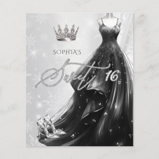 Lámina Purpurina negro vestido con copos de nieve dulce 1