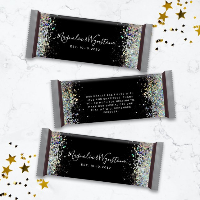 Lámina Purpurina negro Wedding Favor Candy Bar Wrapper (Subido por el creador)