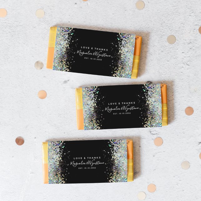 Lámina Purpurina negro Wedding Favor Candy Bar Wrapper (Subido por el creador)