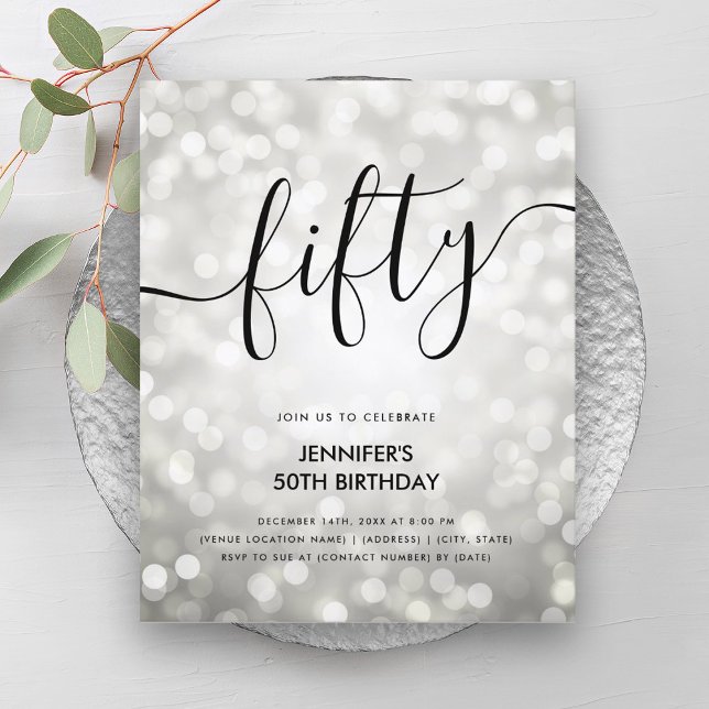 Lámina PURPURINA plateado BUDGET ilumina 50 cumpleaños (BUDGET Silver Glitter Lights 50th Birthday )