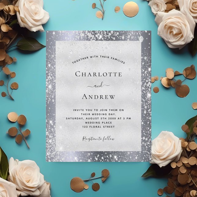 Lámina Purpurina plateado elegante invitación a la boda (Subido por el creador)
