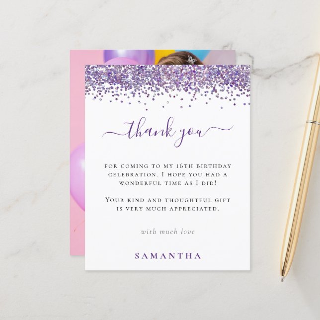 Lámina Purpurina púrpura de presupuesto Dulce 16 Gracias (Anverso/Reverso In Situ)