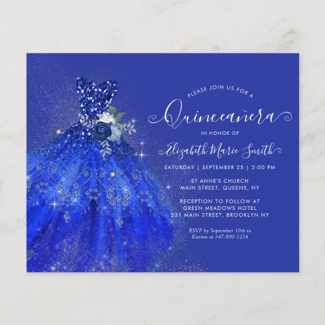 Lámina Purpurina Quinceanera de la Marina Azul Floral Pla (Anverso)