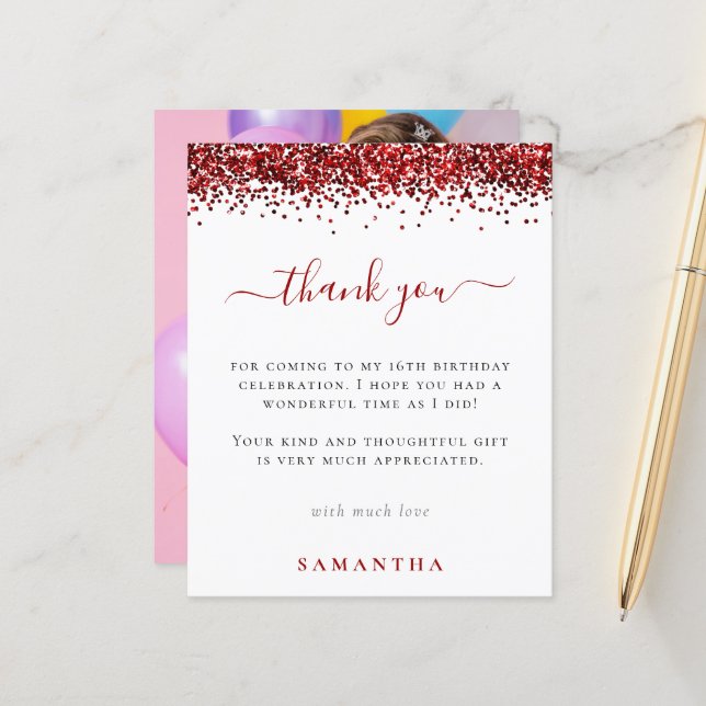 Lámina Purpurina Rojo Presupuesto Foto Dulce 16 Gracias (Anverso/Reverso In Situ)