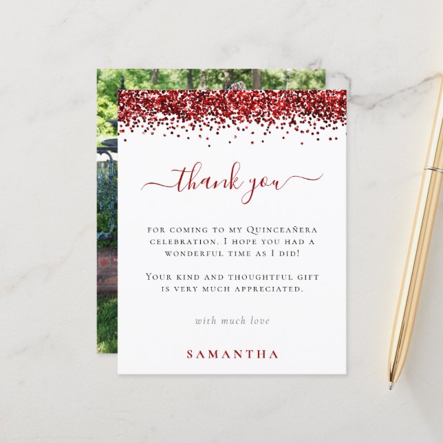 Lámina Purpurina Rojo Presupuesto Foto Quinceanera Gracia (Anverso/Reverso In Situ)