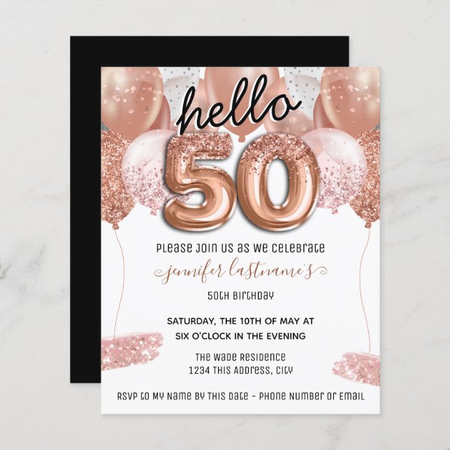 Lámina Purpurina Rosa Globos Fiesta de cumpleaños número  (Anverso / Reverso)