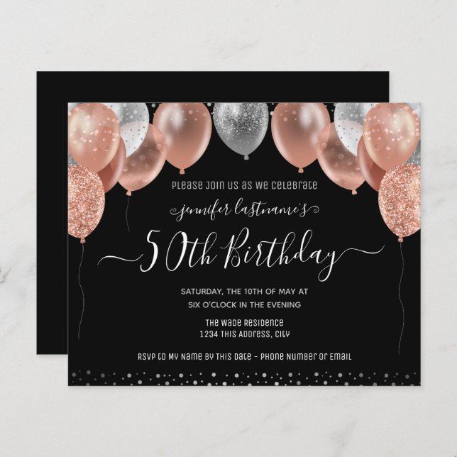 Lámina Purpurina Rosa Globos Fiesta de cumpleaños número  (Anverso / Reverso)