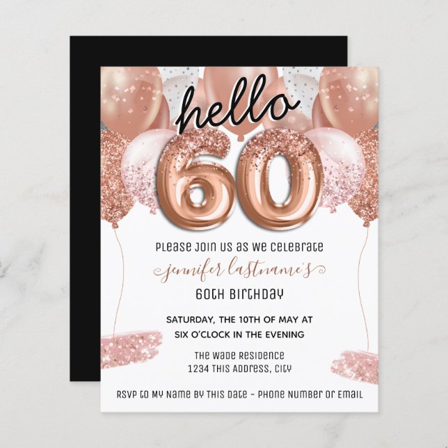 Lámina Purpurina Rosa Globos Fiesta de cumpleaños número  (Anverso / Reverso)