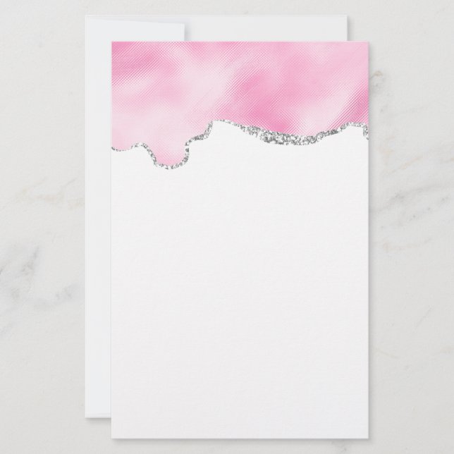 Lámina Purpurina Rosa y Plata Faux Borde elegante (Anverso)