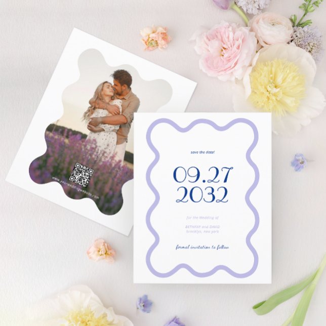 Lámina QR Code Blue Lavender Wave Scallop Boda fotográfic (Subido por el creador)
