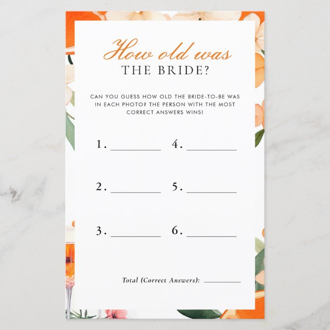 Lámina Qué Antigüedad Tenía La Novia Aperol Spritz Bridal (Anverso)