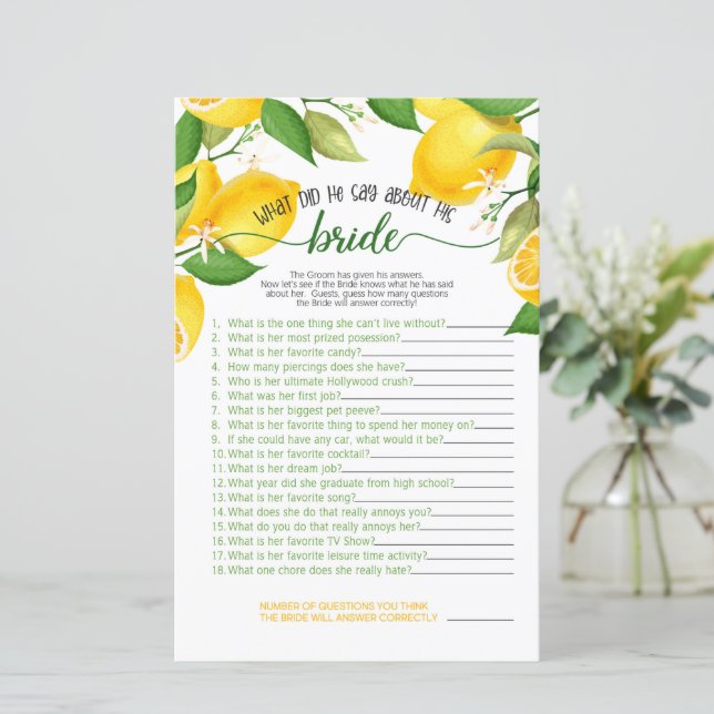 Lámina ¿Qué dijo él acerca de su juego de la novia - Limó (Anverso de pie)