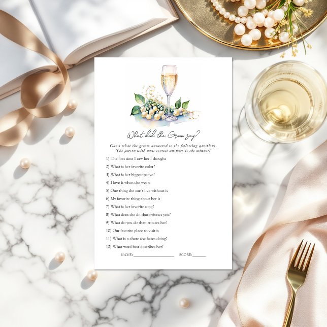 Lámina "¿Qué dijo el novio?" Juego de ducha de novia ("What Did the Groom Say?" Bridal Shower Game)